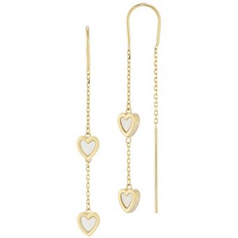 LUMINOR GOLD 14k Gold Mother of Pearl Heart Threader Earrings