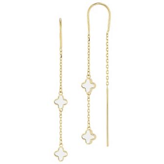 LUMINOR GOLD 14k Gold Mother of Pearl Clover Threader Earrings