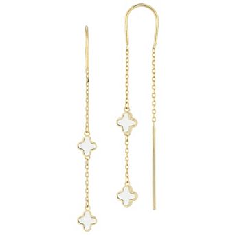 LUMINOR GOLD 14k Gold Mother of Pearl Clover Threader Earrings