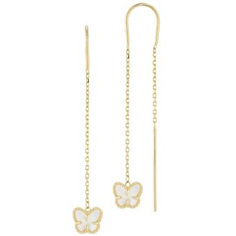 LUMINOR GOLD 14k Gold Mother of Pearl Butterfly Threader Earrings
