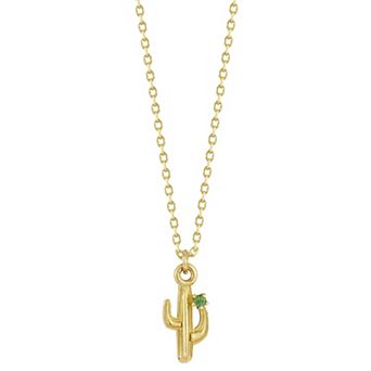 LUMINOR GOLD 14k Gold Peridot Tiny Cactus Pendant Necklace
