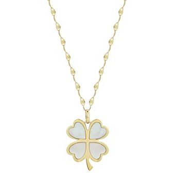 LUMINOR GOLD 14k Gold Mother of Pearl Clover Pendant Necklace