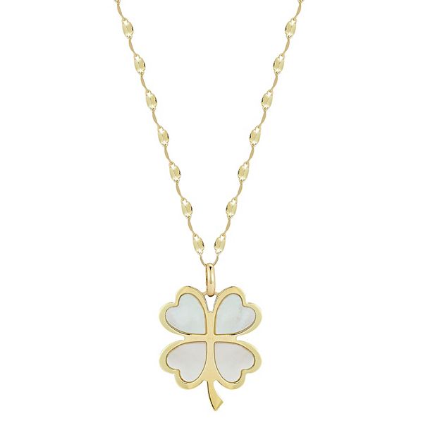 LUMINOR GOLD 14k Gold Mother of Pearl Clover Pendant Necklace