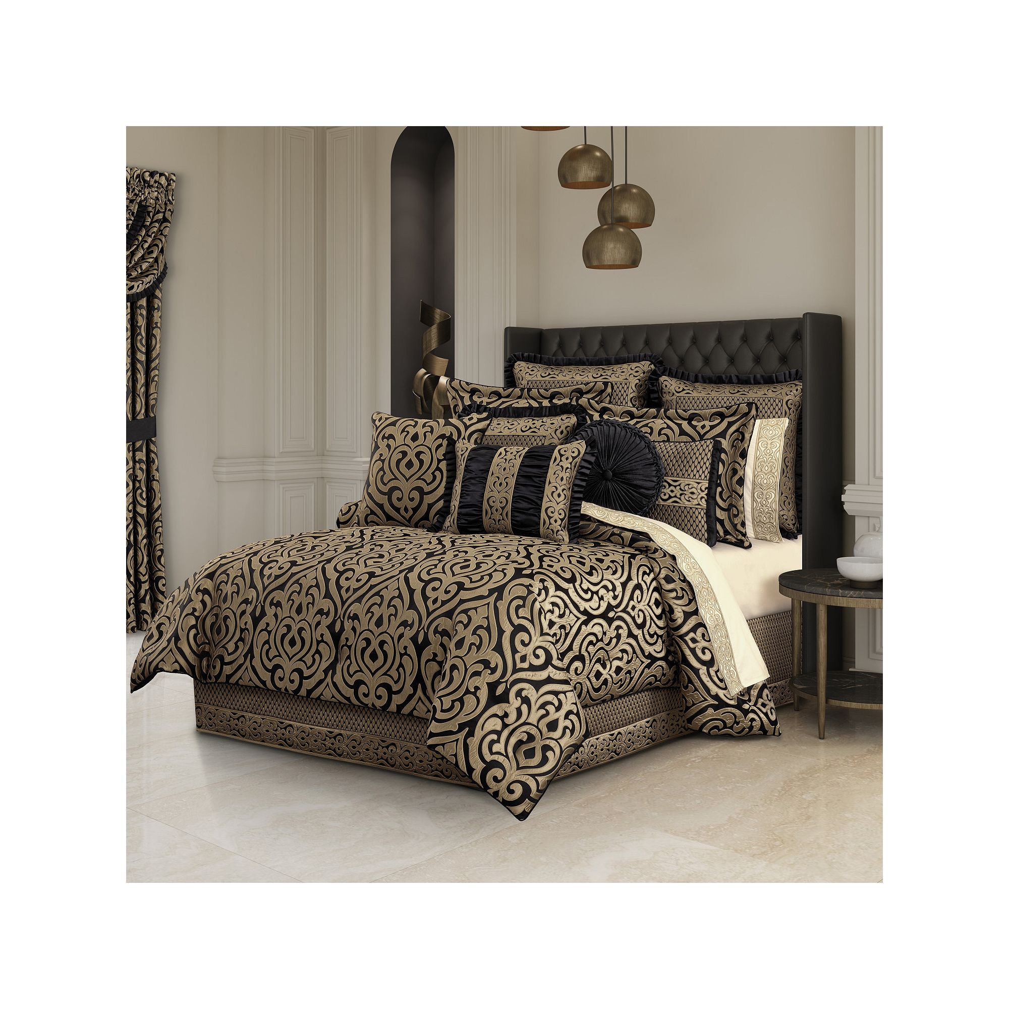 Five Queens Court Blythe Black & Gold Comforter Set or Euro Sham