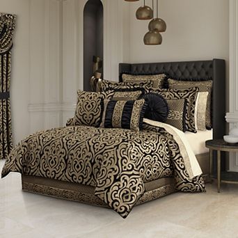 Five Queens Court Blythe Black & Gold Comforter Set or Euro Sham