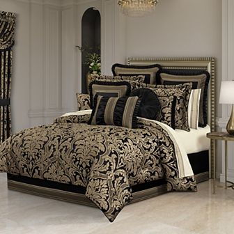 Five Queens Court Branson Black & Gold Comforter Set or Euro Sham