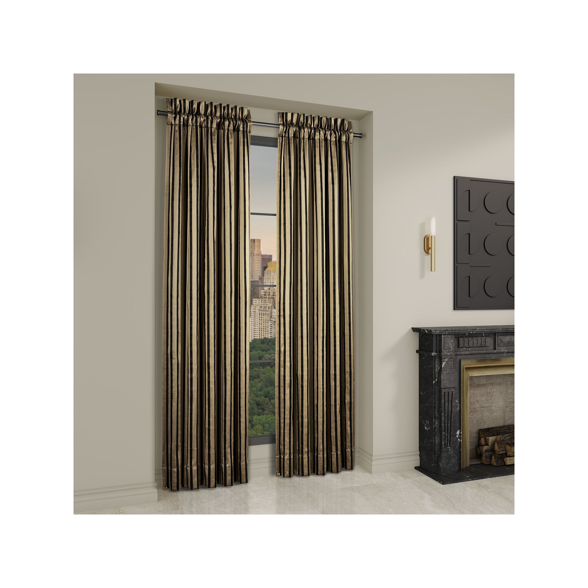 Five Queens Court Charleston Black Set of 2 Window Curtain Panels