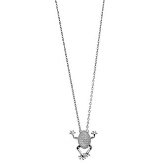 Rosabella Sterling Silver Cubic Zirconia Pave Frog Pendant Necklace