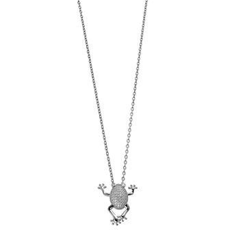 Rosabella Sterling Silver Cubic Zirconia Pave Frog Pendant Necklace