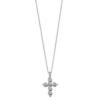 Rosabella Sterling Silver Cubic Zirconia Round Cross Pendant Necklace