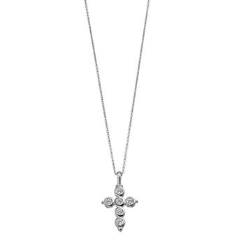 Rosabella Sterling Silver Cubic Zirconia Round Cross Pendant Necklace