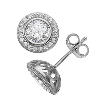 Rosabella Sterling Silver Blue & White Cubic Zirconia Halo Stud Earrings