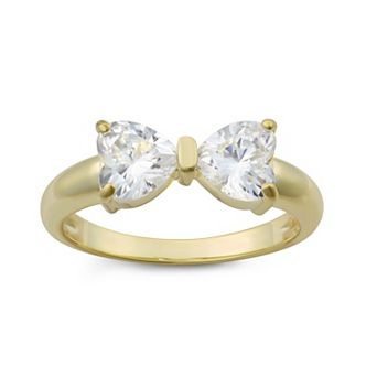 Rosabella Sterling Silver Heart Cubic Zirconia Bow Ring