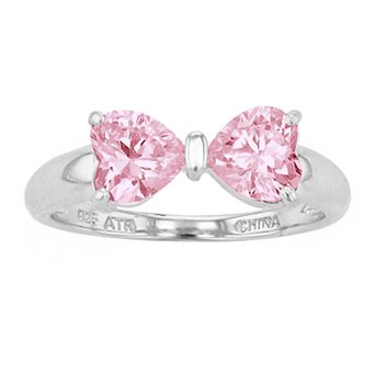 Rosabella Sterling Silver Heart Cubic Zirconia Bow Ring