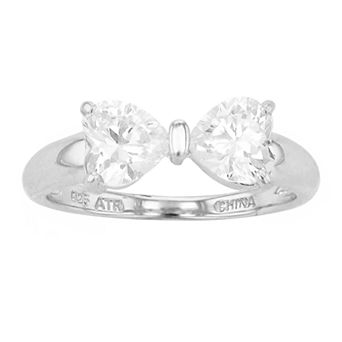 Rosabella Sterling Silver Heart Cubic Zirconia Bow Ring
