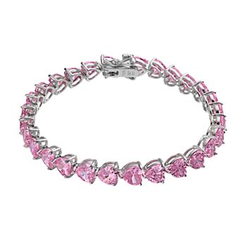 Rosabella Sterling Silver Pink Cubic Zirconia Heart Bracelet