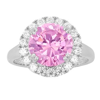 Rosabella Sterling Silver Pink & White Cubic Zirconia Halo Ring