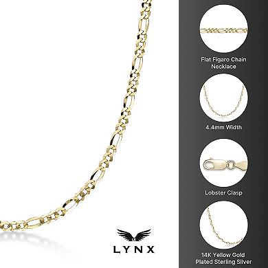 Men's LYNX 14k Gold Over Silver 4.4mm Flat Figaro Chain Necklace