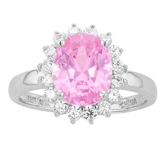Rosabella Sterling Silver Pink Cubic Zirconia Halo Ring