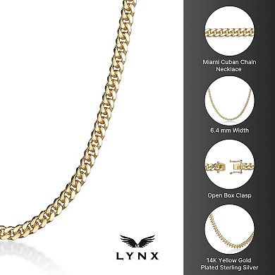 Men's LYNX 14k Gold Over Silver 6.4mm Miami Cuban Chain Necklace