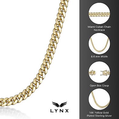 Men's LYNX 14k Gold Over Silver 8.6mm Miami Cuban Chain Necklace