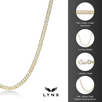 LYNX Men's 14k Gold Plated Flat Cuban Chain Necklace