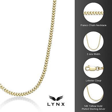 Men's LYNX 14k Gold Over Silver 3mm Franco Chain Necklace