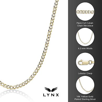 Men's LYNX 14k Gold Over Silver 4.3mm Pave Cuban Chain Necklace