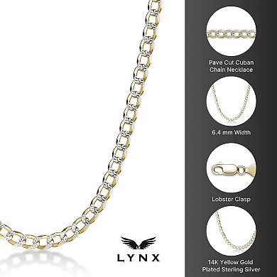 Men's LYNX 14k Gold Over Silver 6.4mm Pave Cuban Chain Necklace