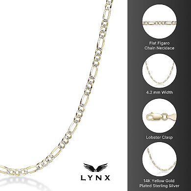 Men's LYNX 14k Gold Over Silver 4.2mm Flat Figaro Chain Necklace