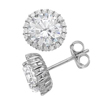 Rosabella Sterling Silver Cubic Zirconia Halo Stud Earrings