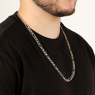 Men's LYNX 14k Gold Over Silver 7.6mm Flat Figaro Chain Necklace