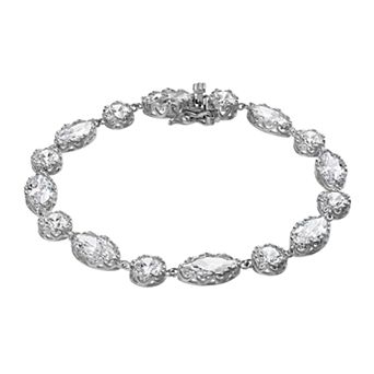 Rosabella Sterling Silver Alternating Cubic Zirconia Round & Marquise Bracelet