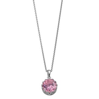 Rosabella Sterling Silver Pink Cubic Zirconia Crown Set Pendant Necklace