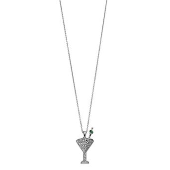 Rosabella Sterling Silver Cubic Zirconia Martini Pendant Necklace