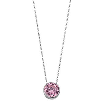 Rosabella Sterling Silver Pink Cubic Zirconia Necklace