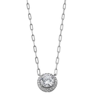Rosabella Sterling Silver Cubic Zirconia Halo Necklace