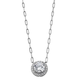 Rosabella Sterling Silver Cubic Zirconia Halo Necklace