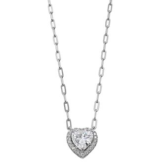 Rosabella Sterling Silver Cubic Zirconia Heart Paperclip Chain Necklace