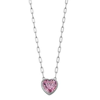 Rosabella Sterling Silver Pink Cubic Zirconia Heart Necklace