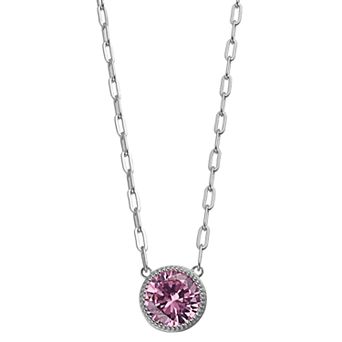 Rosabella Sterling Silver Pink Cubic Zirconia Paperclip Necklace
