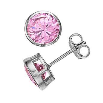 Rosabella Sterling Silver Pink Cubic Zirconia Stud Earrings