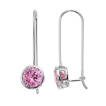 Rosabella Sterling Silver Pink Cubic Zirconia Drop Earrings