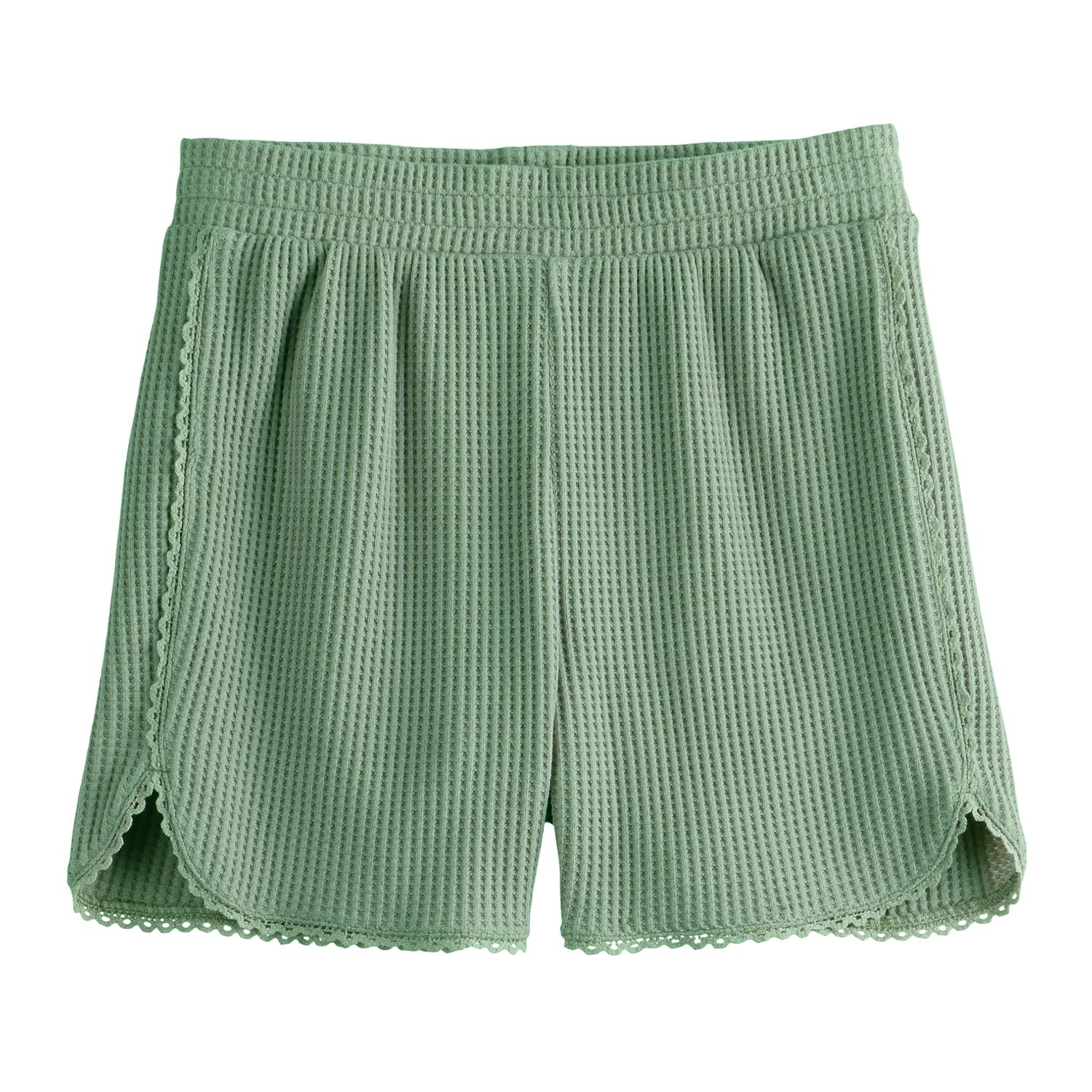 Girls 6-20 SO® Lace Trim Waffle Shorts in Regular & Plus Size - Malyn Olive (S (7))