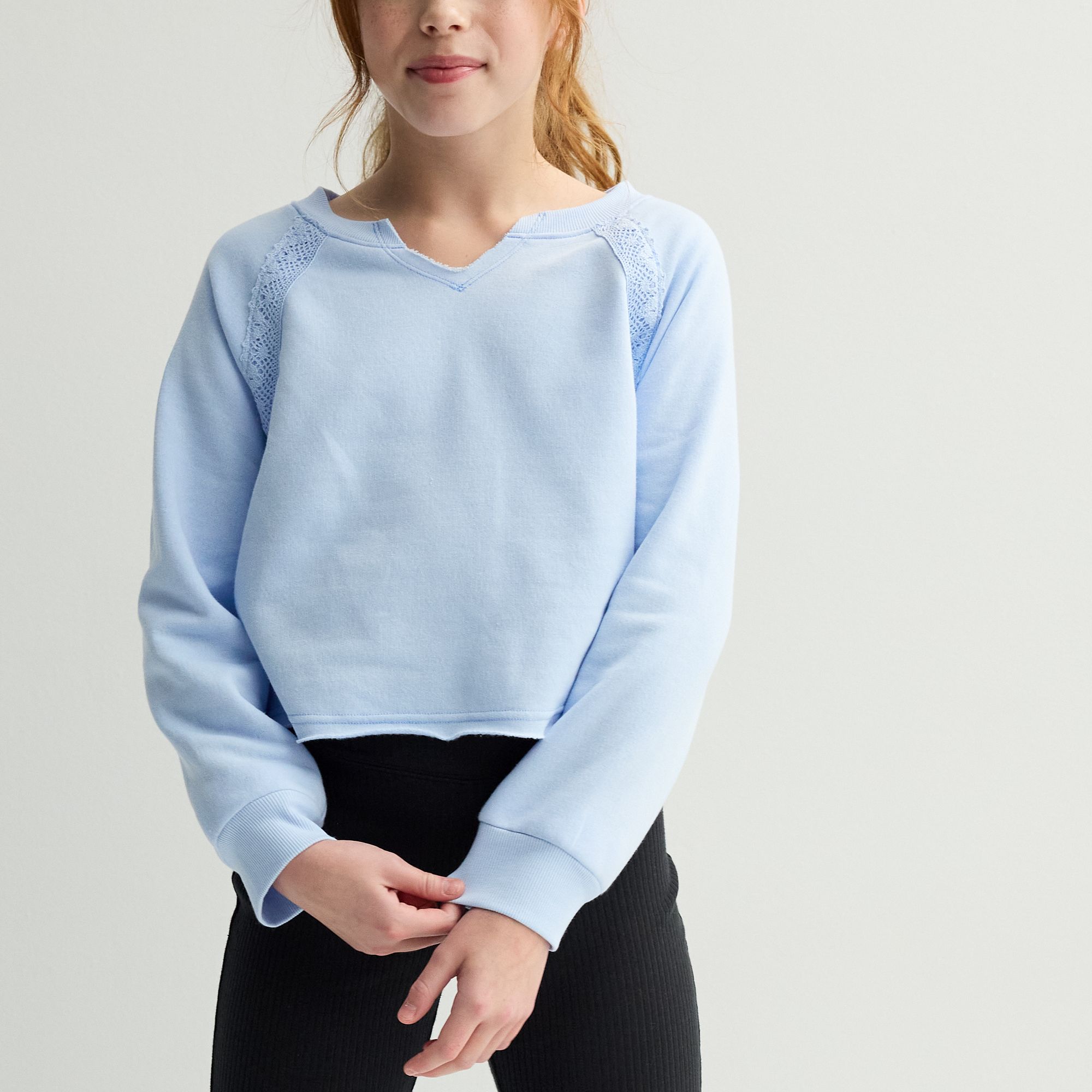 Girls 6-20 SO® Lace Trim Sweatshirt in Regular & Plus Size, Girls, Size: 