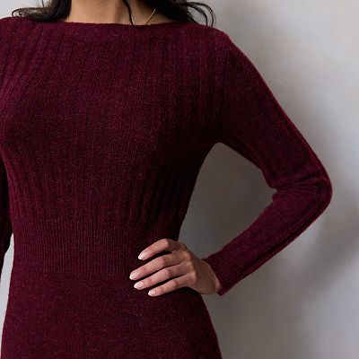 burgundy sweater dress amazon Women's No Better Time Burgundy Ribbed Knit Sweater Mini Dress | Size: L