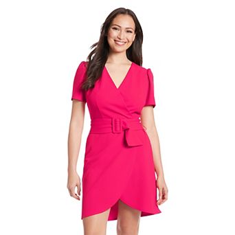 Women's London Times Puff Sleeve Belted Wrap Dress