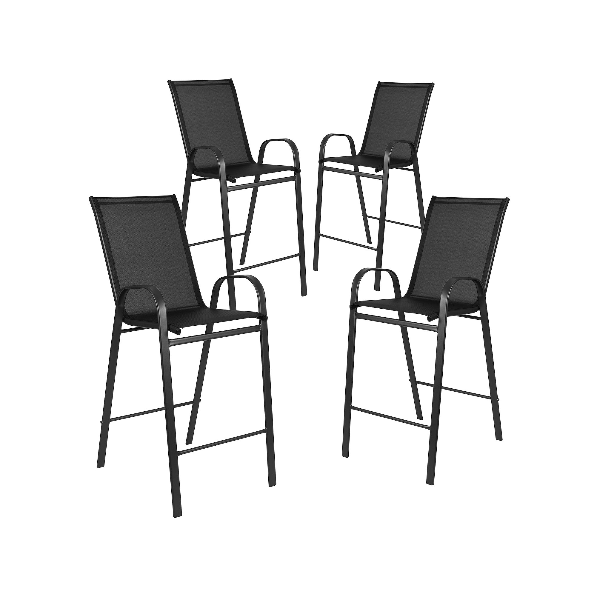 Flash Furniture Brazos Series Outdoor Barstool 4-Piece Set, Black