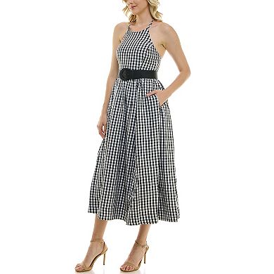 Women's Taylor Halter Neck Belted Fit & Flare Gingham Midi Dress