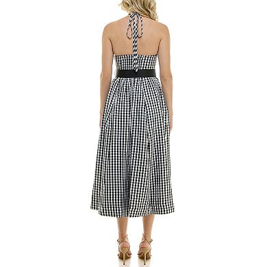 Women's Taylor Halter Neck Belted Fit & Flare Gingham Midi Dress